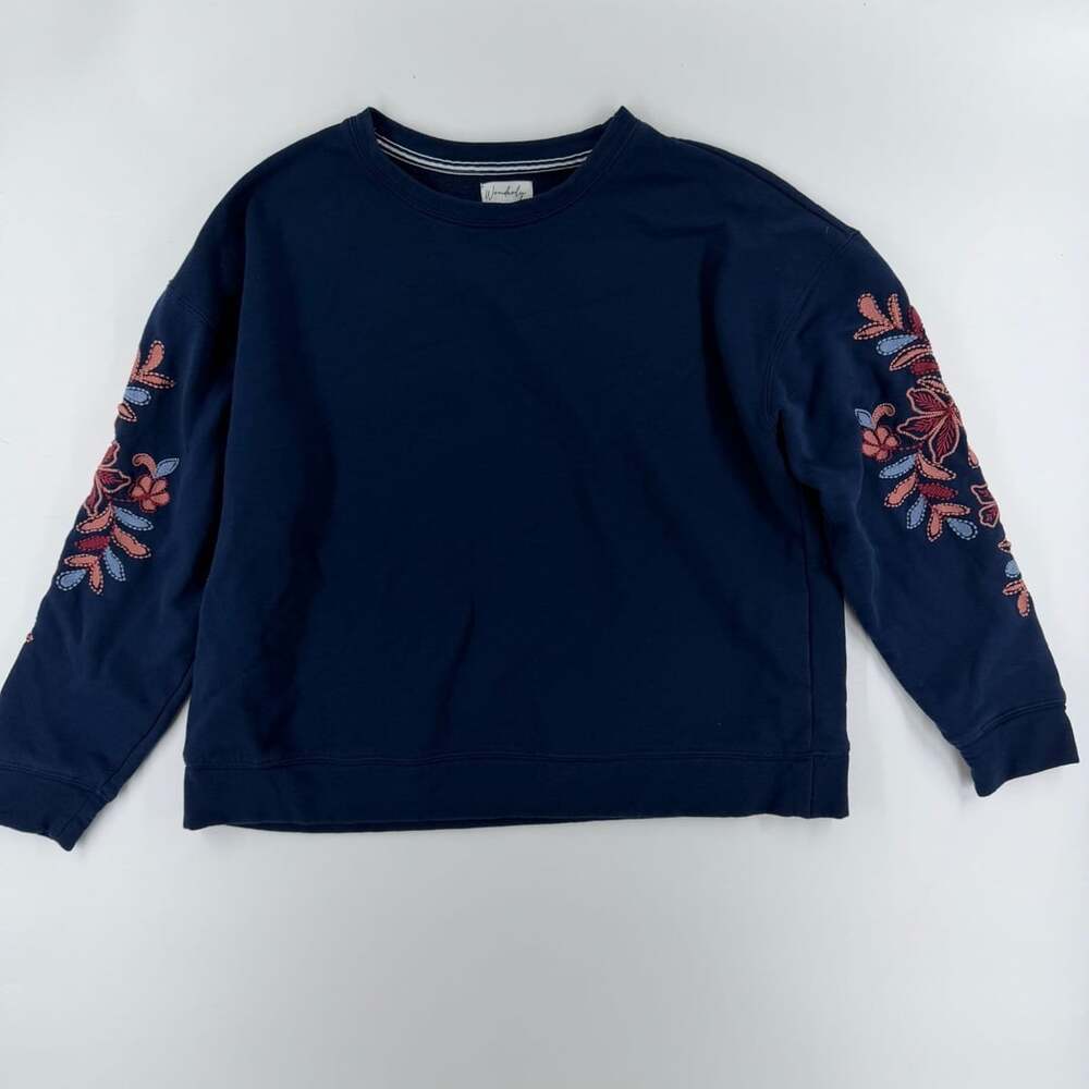 1573 Wonderly Floral Embroidered Sleeve Sweatshirt XL Navy
